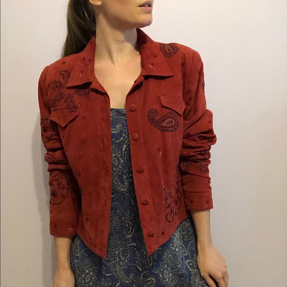 Double D Ranch Rust Orange Suede Paisley Embroidered Western Jacket S Cowgirl - Picture 16 of 16